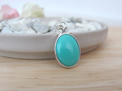 Arizona Turquoise Pendant in Sterling Silver, 16x12 Sleeping Beauty Turquoise - image1